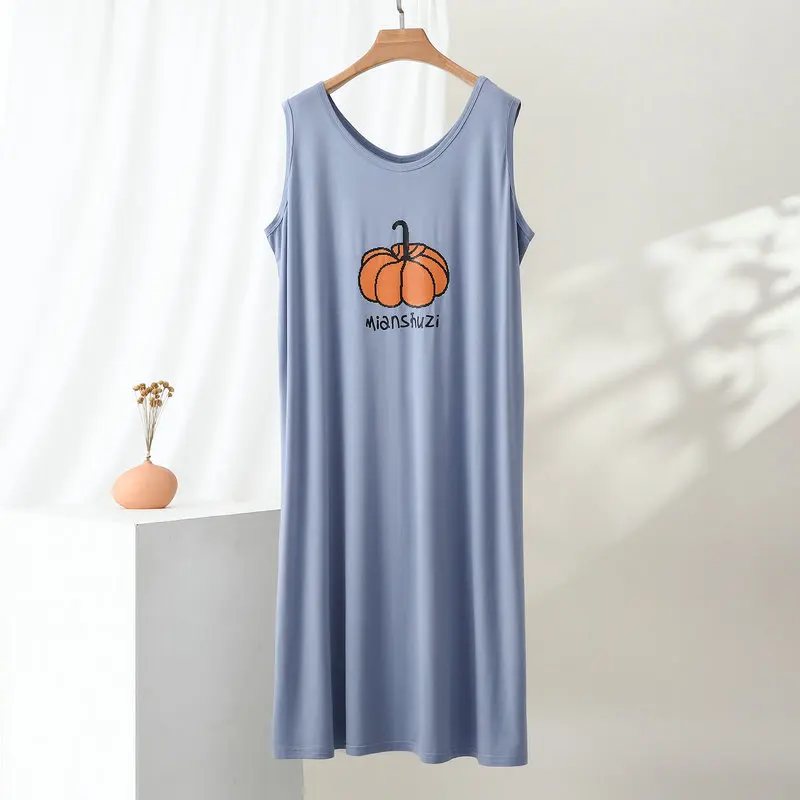 Soft Modal Night Clothes Nightie Loose Summer New Sleeveless Pajamas Dress Women's Print Nightgown One Piece Ladies Home Wear 5