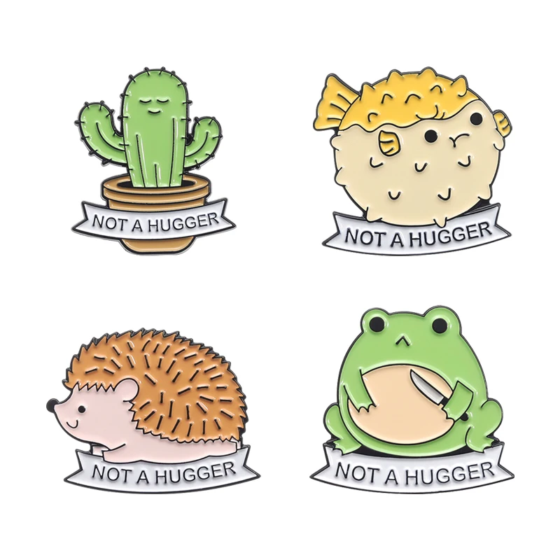 Not A Hugger Enamel Pins Custom Frog Knife Cactus Hedgehog Prickly Fish Brooch Backpack Lapel Badge Fun Jewelry Gift For Friends