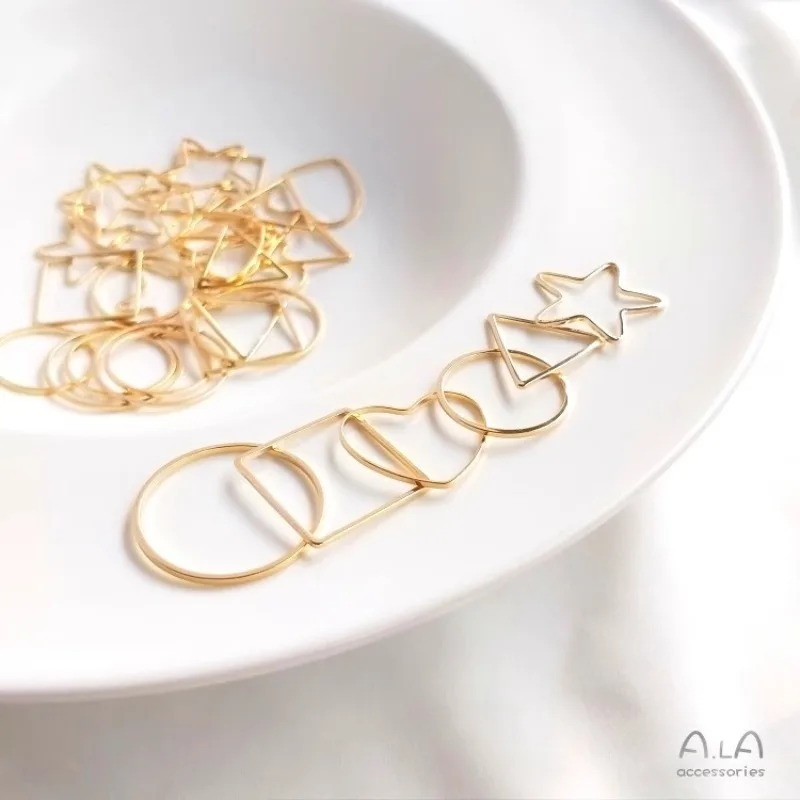 14K Light Gold Heart Pentagram Star Circle Square Circle Triangular Geometric Ring Ring Hanging Ring DIY Ear Pendant Accessories