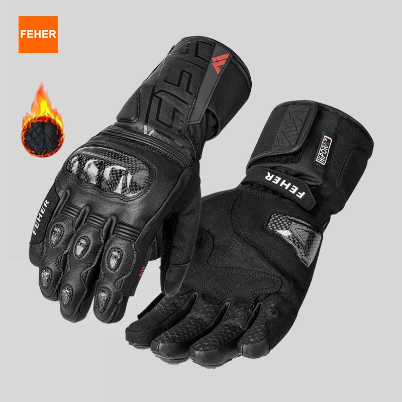FEHER Motorhandschoenen Herfst en winter Dermal leer Warm houden Winddicht Waterdicht Vingergewricht Koolstofvezel Designhandschoenen