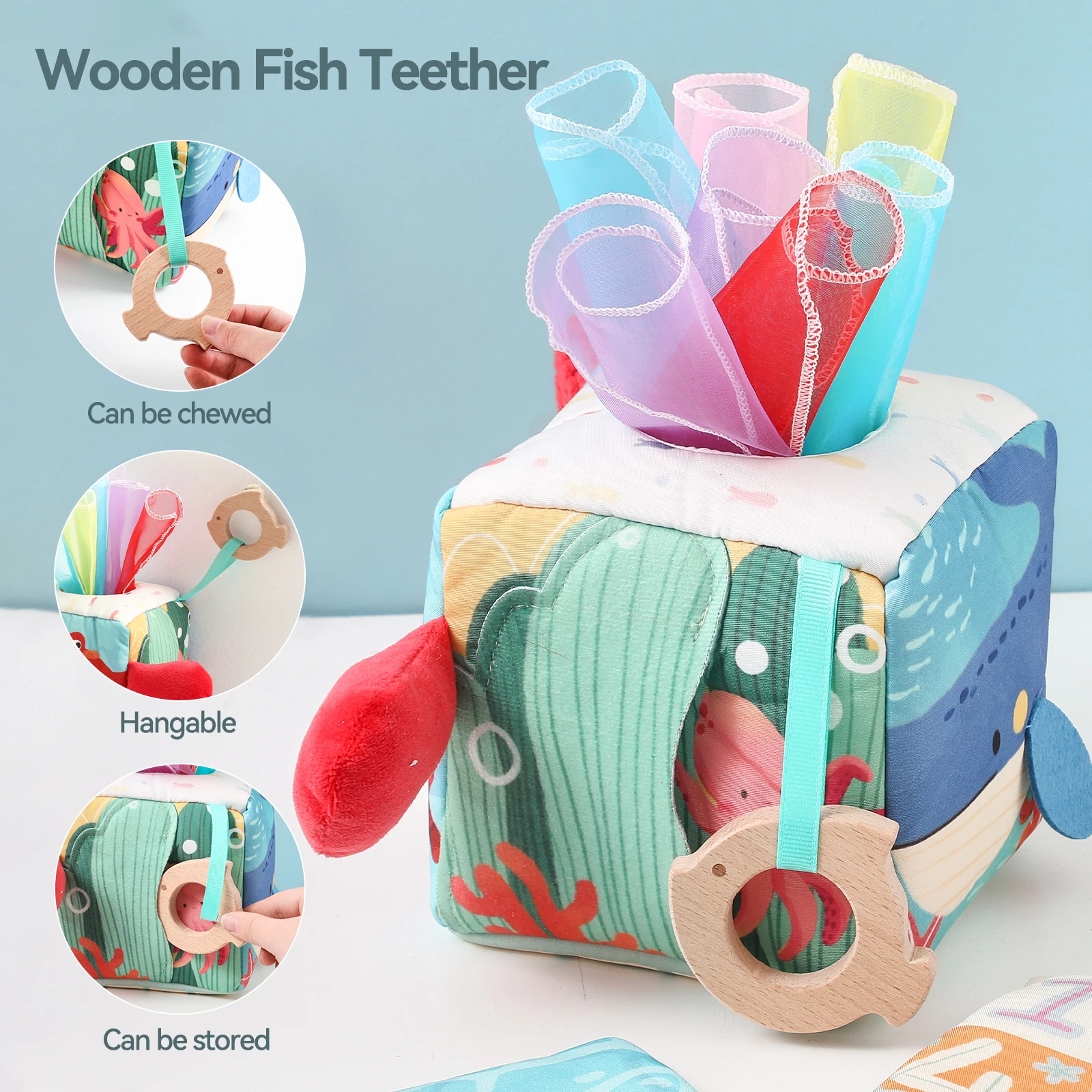 Baby Montessori Toys cotton Magic Tissue Box Finger Exercising Busy Board Game Educational Toy Soft Rattle Game Ocean Cloth Book