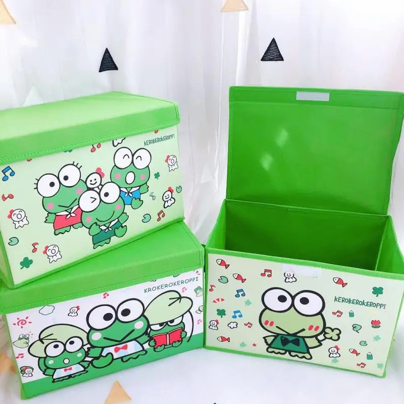 Kawaii Sanrio Keroppi Storage Box Cute Cartoon Flip Cover Desktop Sundries Organizing Box Wardrobe Foldable Storage Box Gift