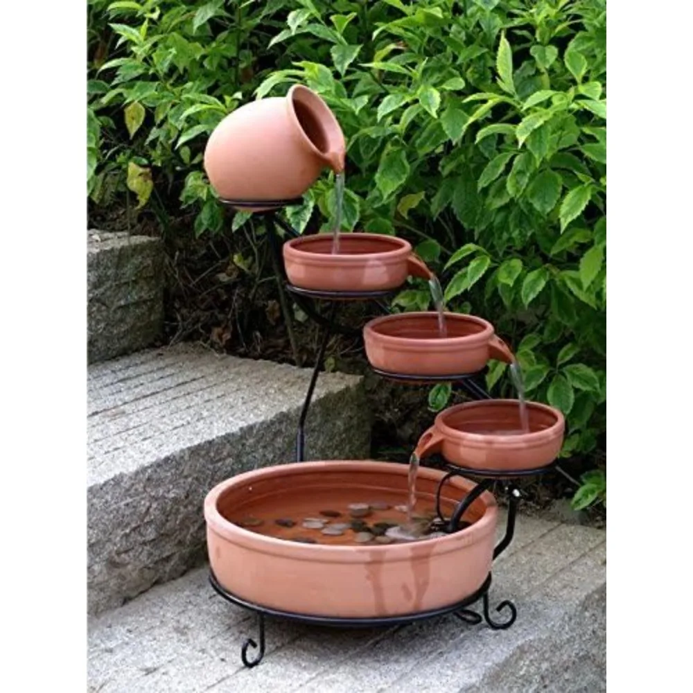 

Cascade Ceramic Solar Water Fountain Bowls 5 Tierd with Panel Pump Cascading Garden Decoration Bird Iron Frame