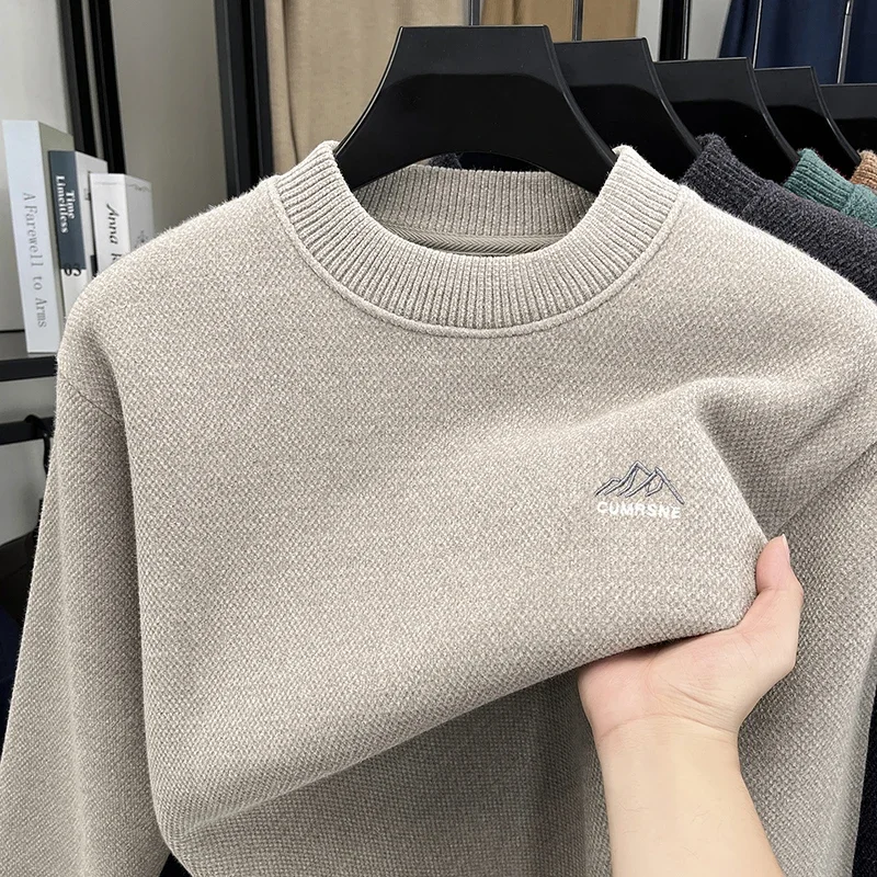

High-Grade Quality Men's O-Neck Pullover Sweater Winter New Arrival Embroid Fleece Thickened Warm Soft Knitwear Commute Menswear