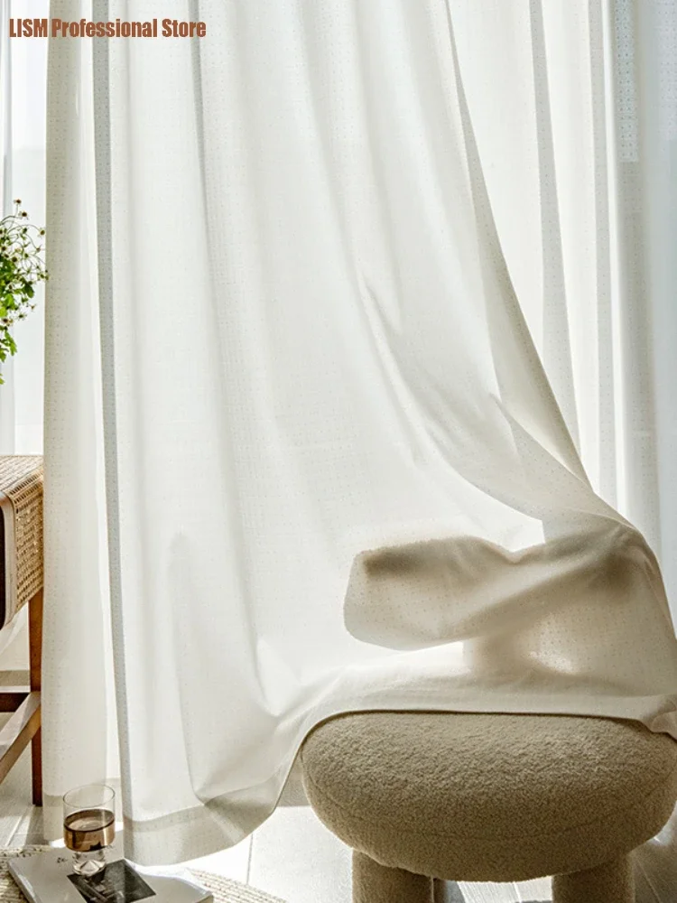 Curtains For Living Dining Room Bedroom Japanese Style Mirror Gauze Curtain UV Protection White Gauze Sunscreen Jacquard