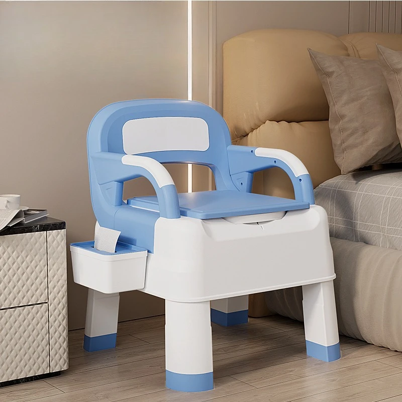 Portable Commode Chair Adjustable Height Toilet Seat Mobile Bedside Potty with Bucket for Elderly Pregnancy