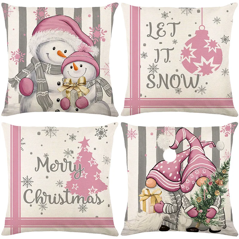 45x45cm Christmas Decoration Pillowcase Linen Pillow Cover Winter Xmas Snowman Cottoon Throw Pillow Case Sofa Cushion Cover 2024