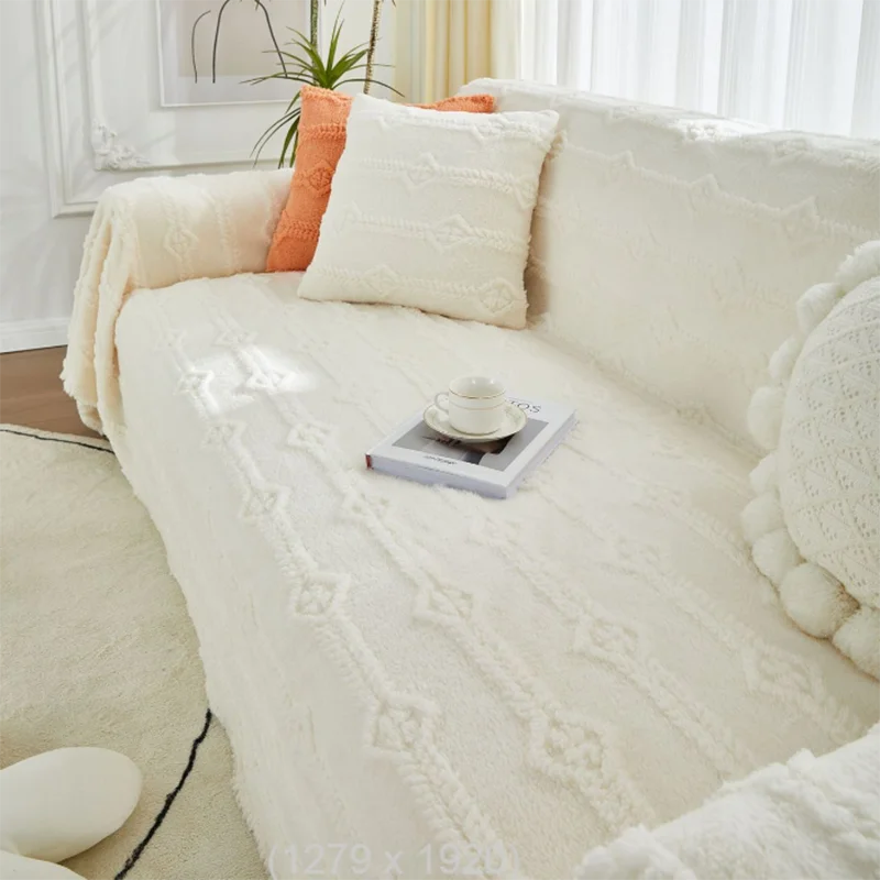 

Four Seasons Universal Plush Sofa Cover, Sofa Pad, Solid Color Striped Sofa Mat, Anti-Slip, L-Shaped Cushion, Living Room