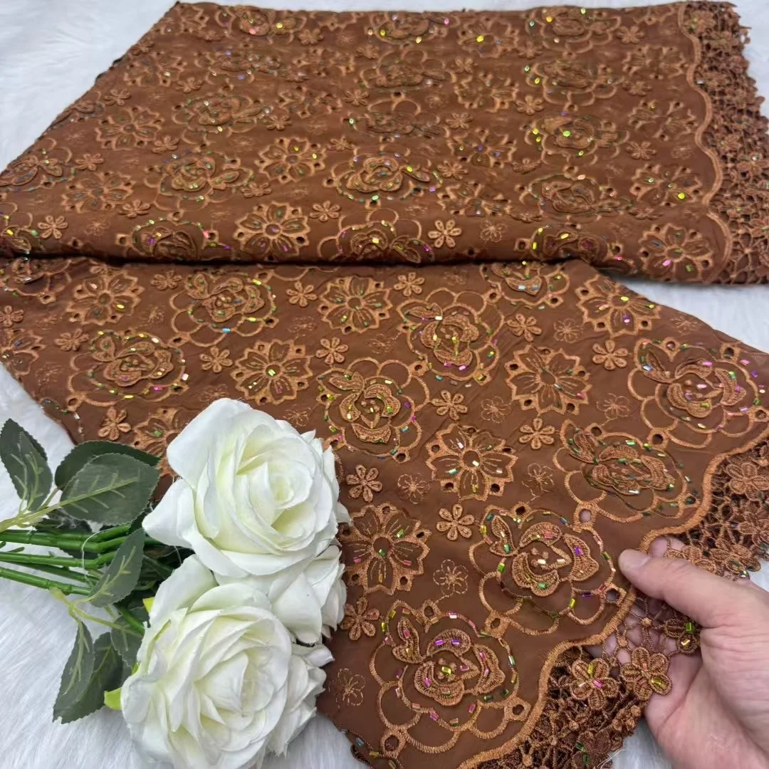 African Chiffon Lace Fabric 2026 High Quality Lace Material Coffee Color Nigerian French Lace Fabric for Women Wedding Party