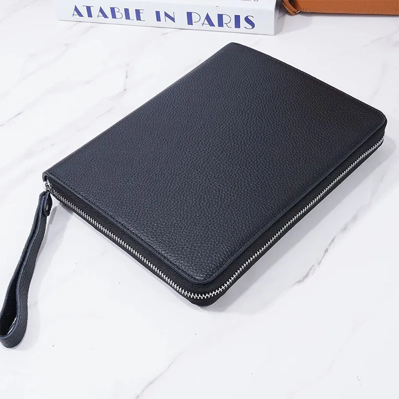 Genuine Pebbled Grain Leather A5 Zip Cover with Top Pocket Cowhide Planner Zipper Notebook Organizer Agenda Journal Diary