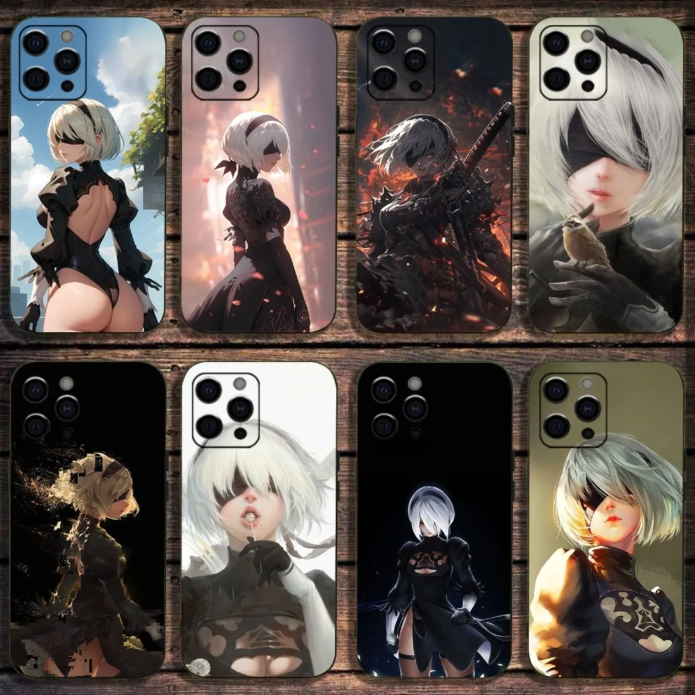

N-NieR A-Automata 2B Phone Case For Apple iPhone 15,14,13,12,11,Pro,X,XS,Max,XR,Plus,Mini Soft Black Cover