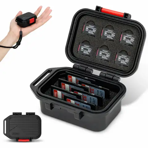 Compact Size Memory Card Case IP67 Waterproof SD Memory Card Holder for 6 SD SDXC SDHC CFexpress Type A Cards+6 TF MSD Card
