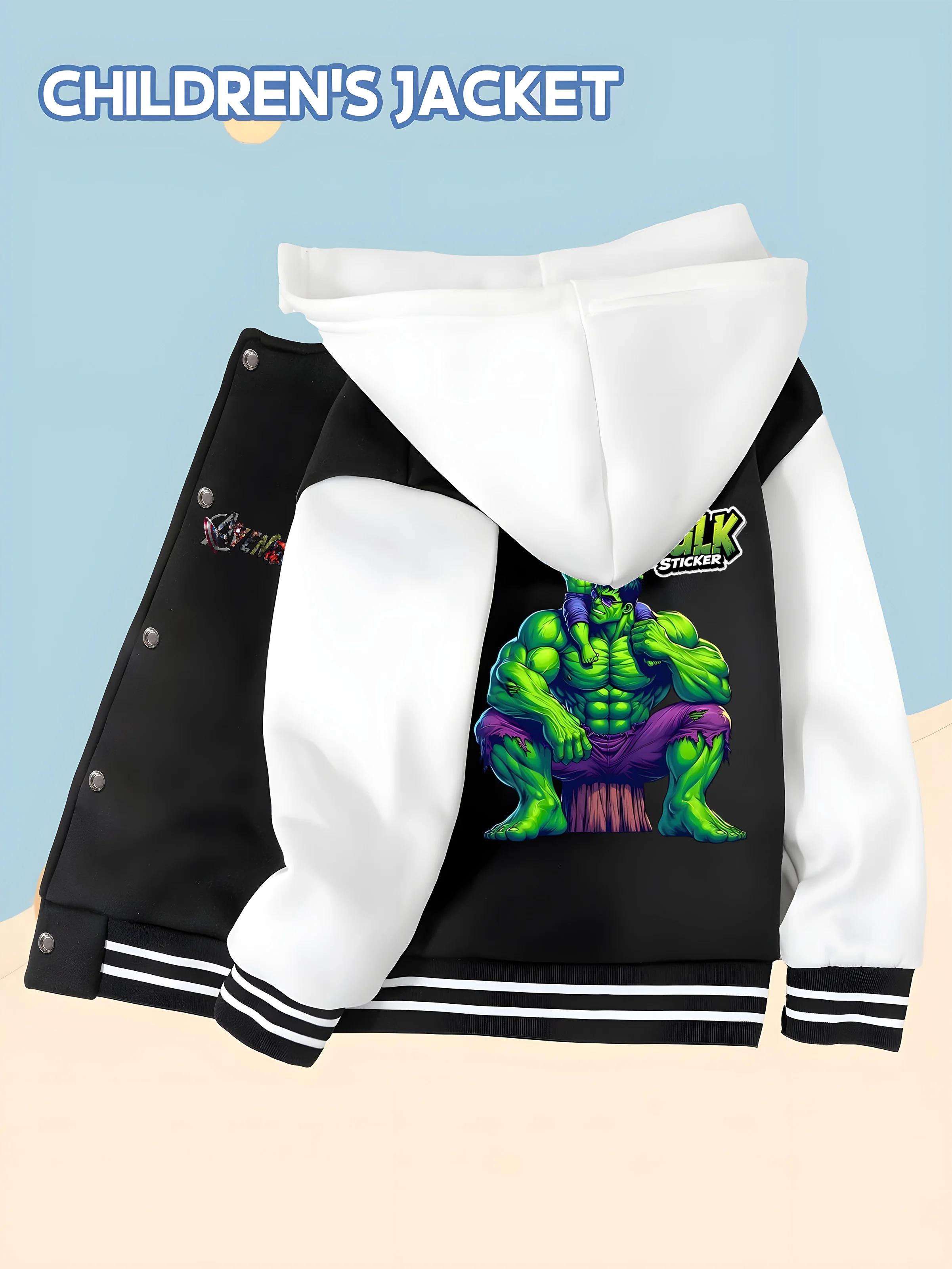 

MINISO Marvel Hulk Father and Son Fun Kids Baseball Jacket - Soft fabric, perfect for kindergarten activities or everyday wear,