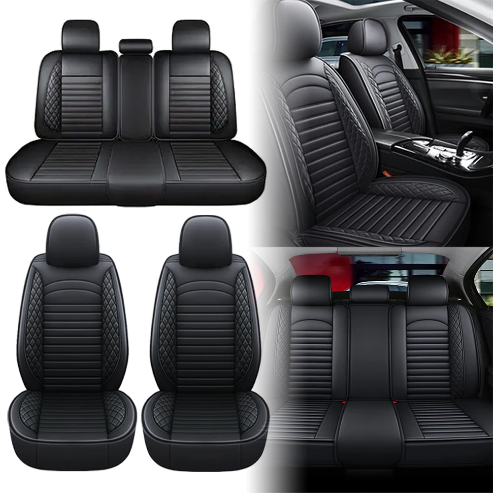 11Pcs 5 Seats Full Surrounded Seat Protector Leather Full Set Seats Cover Seat Cushion Protector Fit for Sedan SUV Pick-Up Truck