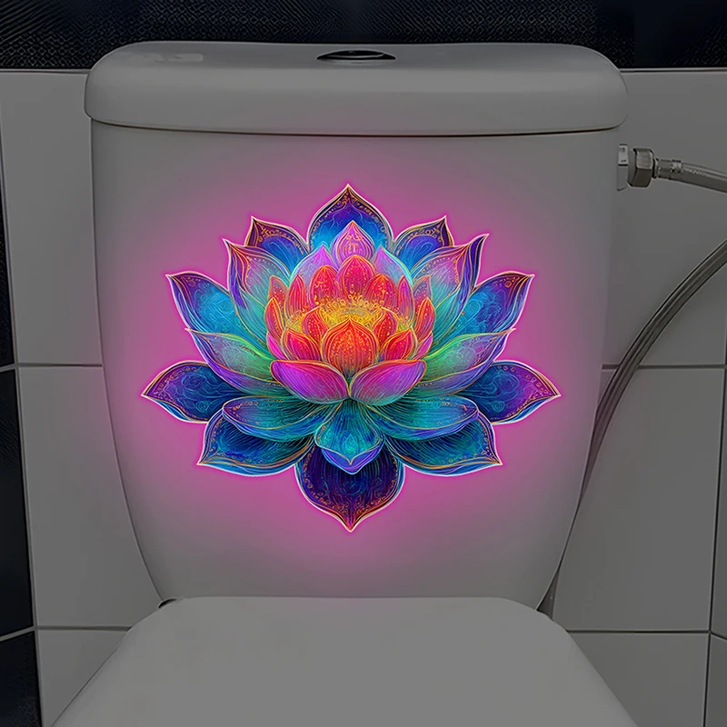 Glow-in-the-Dark Self-Adhesive Flower Toilet Sticker Lotus Bathroom Illuminated Toilet Sticker Luminous Wall Decal Home Decor