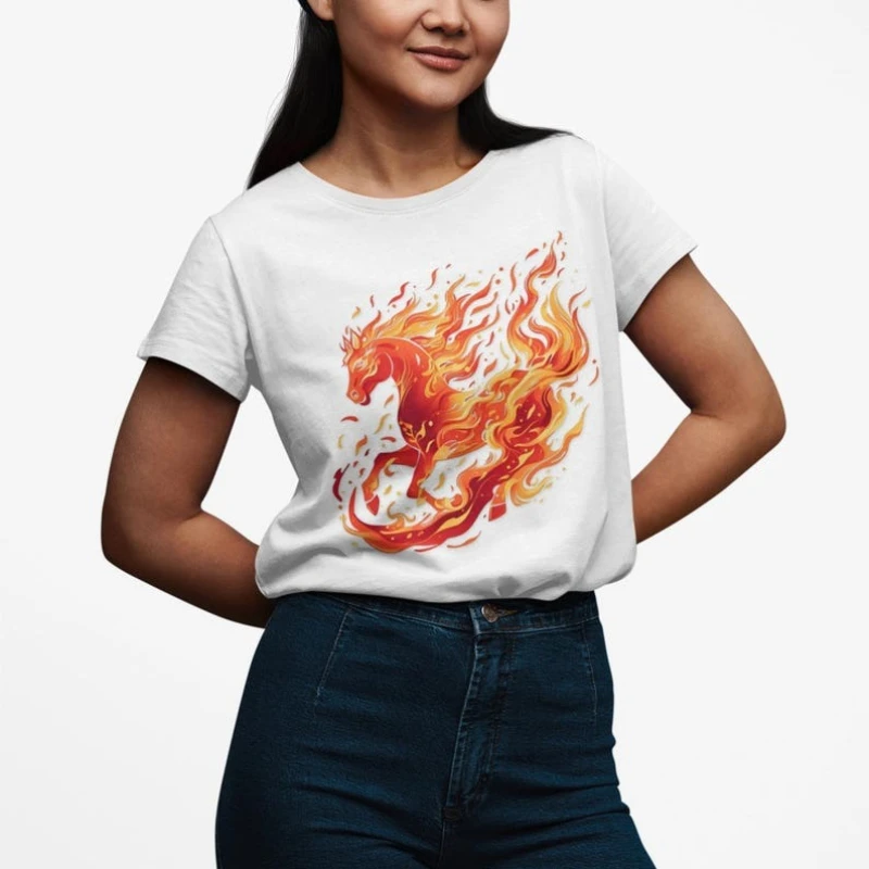 Lunar New Year Horse T-Shirt Chinese Zodiac of Fire Unisex Shirt Crewneck  Loose Casual Style All-match Printed T-shirt Tops