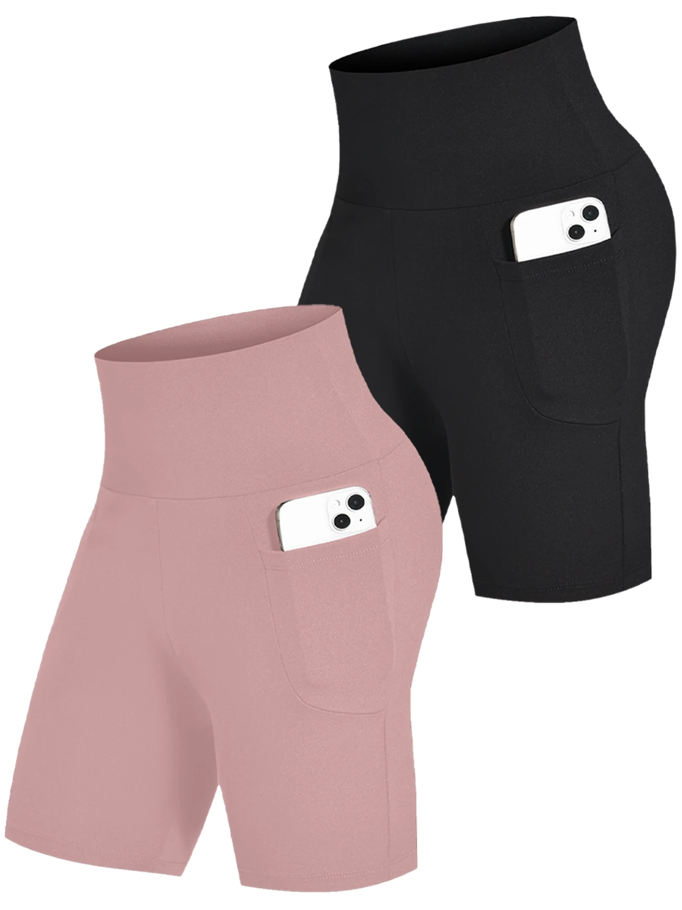 

2 pack Women Biker Shorts with Pockets High Waisted Super Soft No See Through Tummy Control Running Yoga