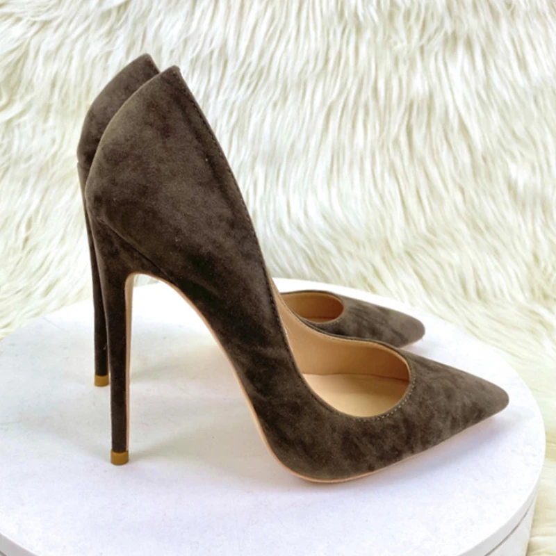 Coffee Brown Women Flock Syntheic Suede Pointy Toe Slip On High Heel Shoes Elegant Comfortable Dress Stiletto Pumps RM029 image 5