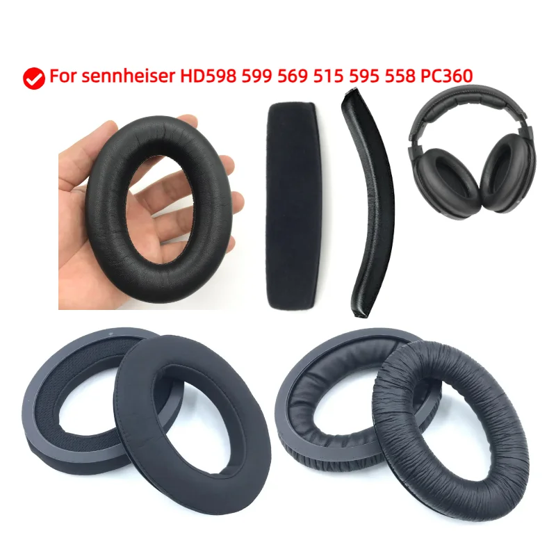 Cuscinetti auricolari per sennheiser HD598 599 569 515 595 558 PC360 Paraorecchie Cuffie Mesh Schiuma Proteine Cuscino per le orecchie in pelle Accessori