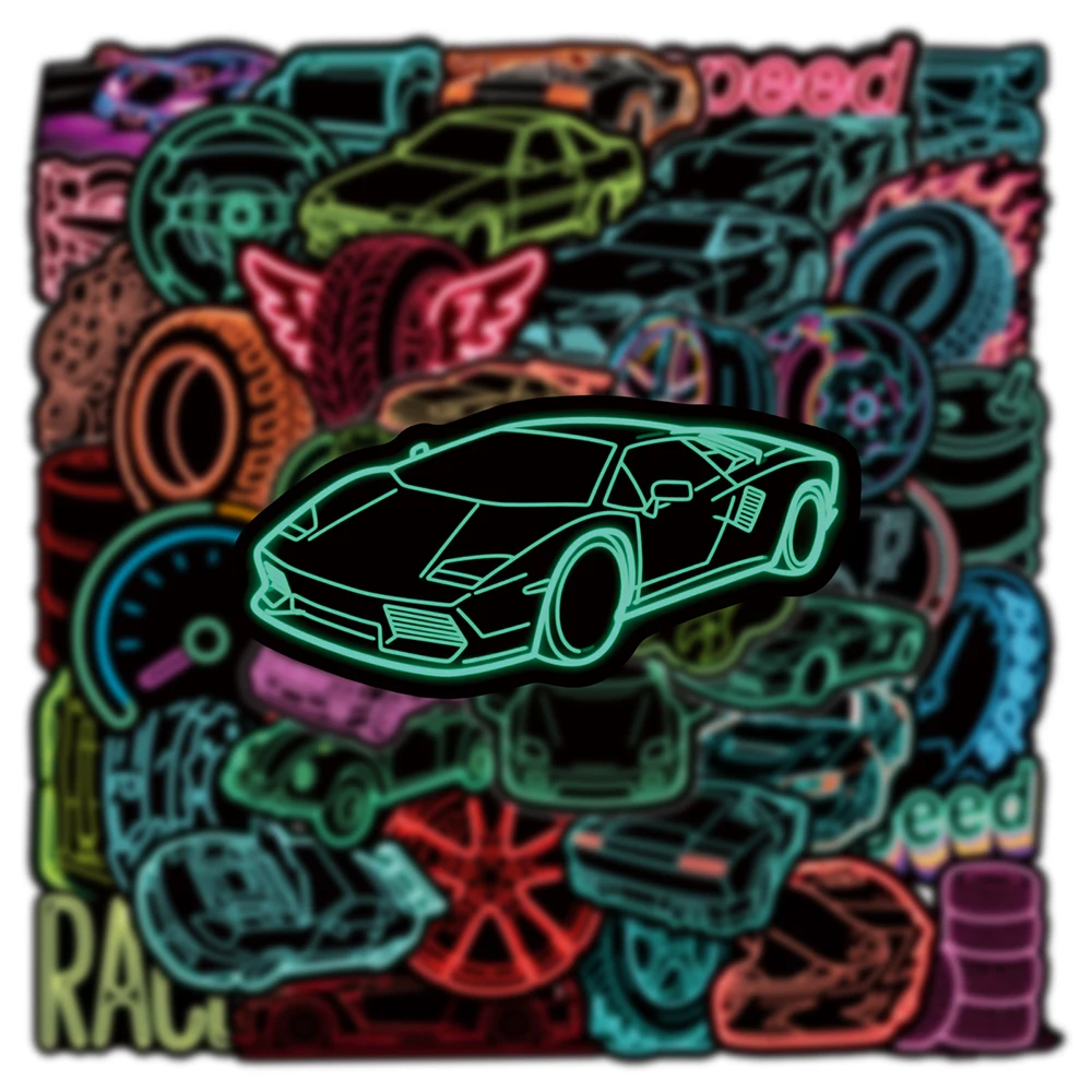10/30/50pcs Neon Light Racing Car Cartoon Stickers Cool Graffiti Sticker Decoration Motorcycle Phone Luggage Waterproof Decals
