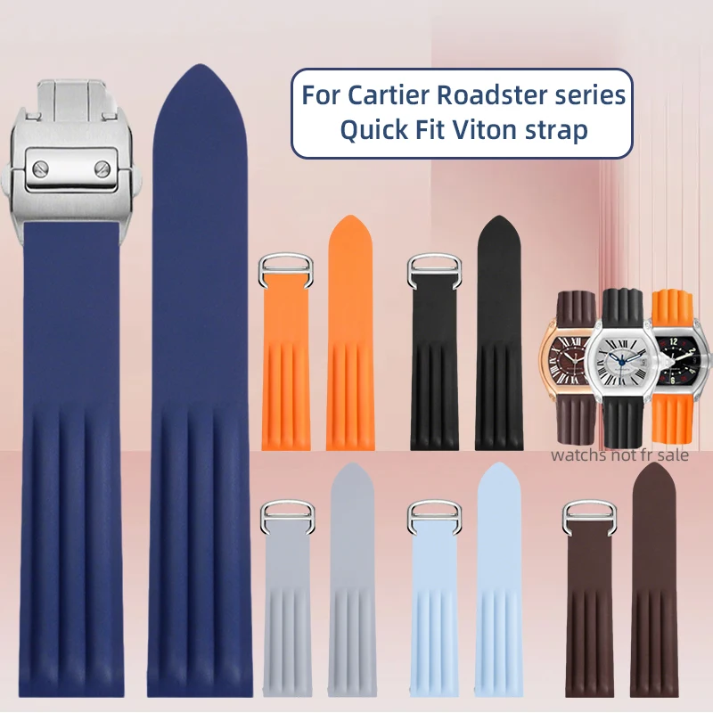 Quick Release FKM Strap 19m/20mm for Cartier Roadster WE500260 W6206018 Rubber watch band Black/Blue/Orange/Brown/Grey/ bracelet