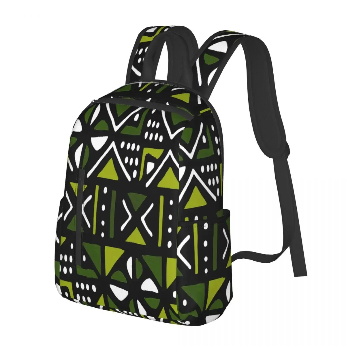 

Lime Green Mudcloth African Tribal Print Student Backpack School Bag Travel Daypack for Boys Girls Fashion Bookbag Shoulder Bags