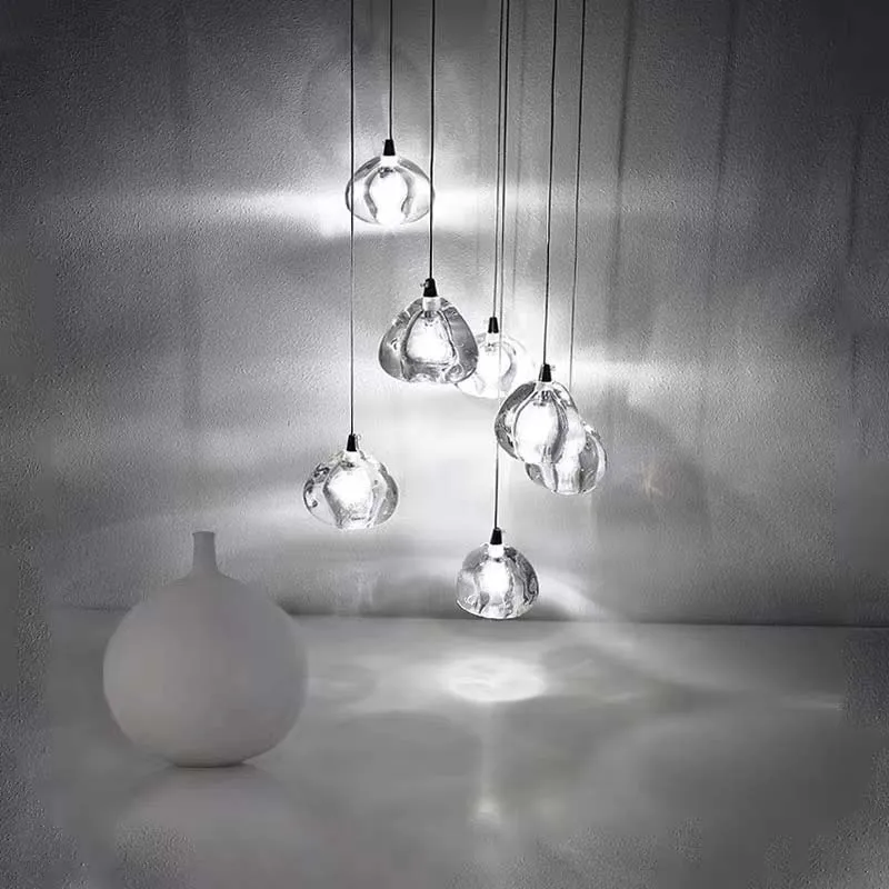 lustre de cristal moderno led para escada luxo bola de cristal pendurado lampada nordic design droplet agua luminaria interior 01