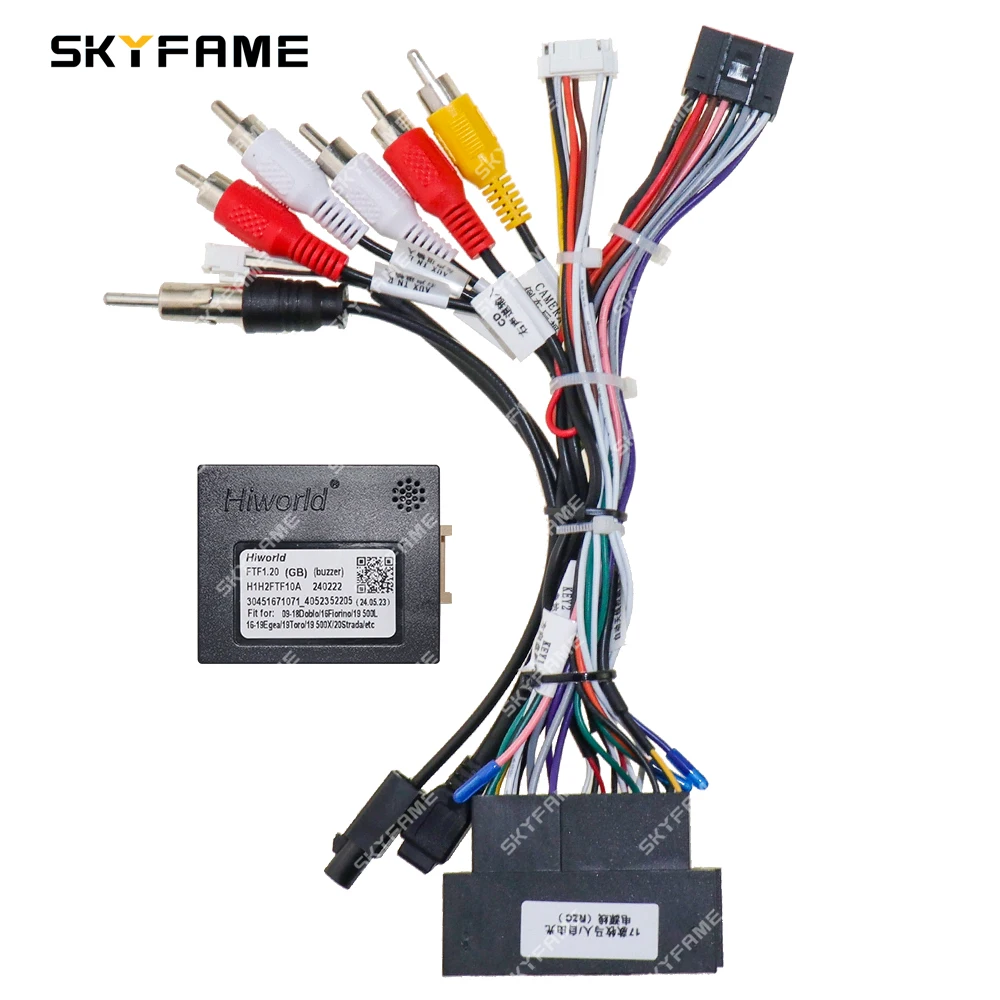 SKYFAME 자동차 와이어링 하네스 어댑터, Canbus 박스, 안드로이드 라디오 전원 케이블, 피아트 도블로 500L 피오리노 알파 로미오 줄리에타 FTF1.20