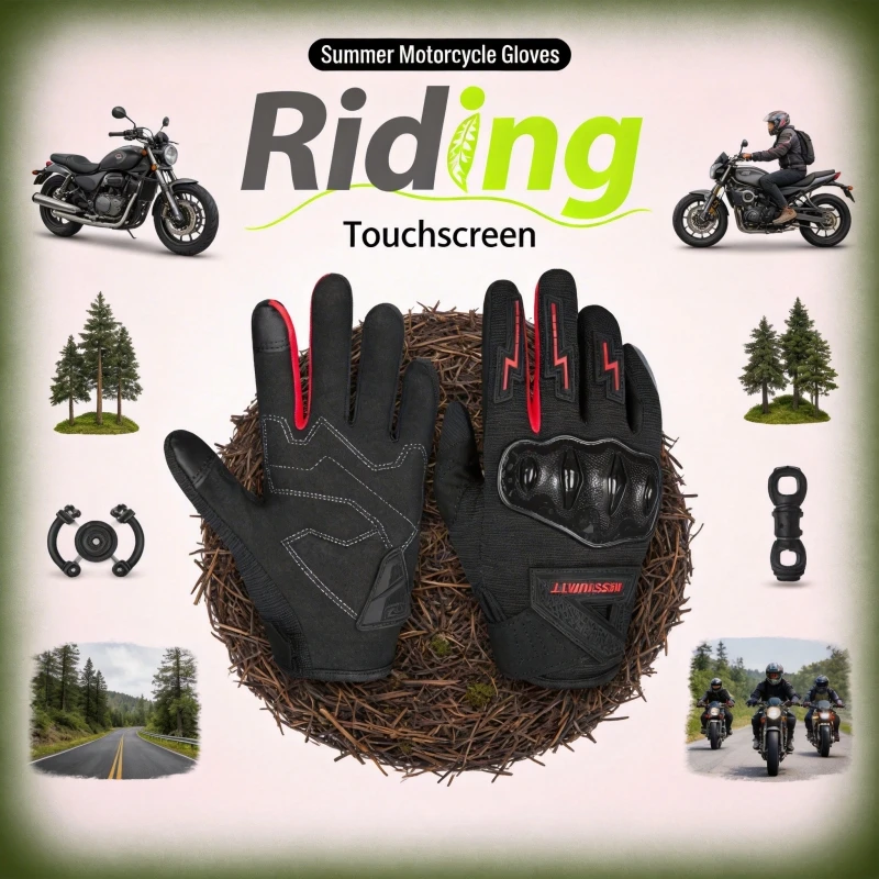 

Summer Motorcycle Gloves Men, Breathable Thin Riding Gloves, Anti-Slip Wear-Resistant Motorbike Gloves for Urban Casual Riding