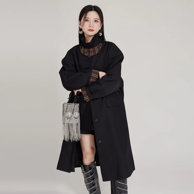 Anti-wrinkle Trench Coats Women British Style Machine Washable Non-scalding Mid-length Windbreaker Autumn Jacket Stand-up Collar