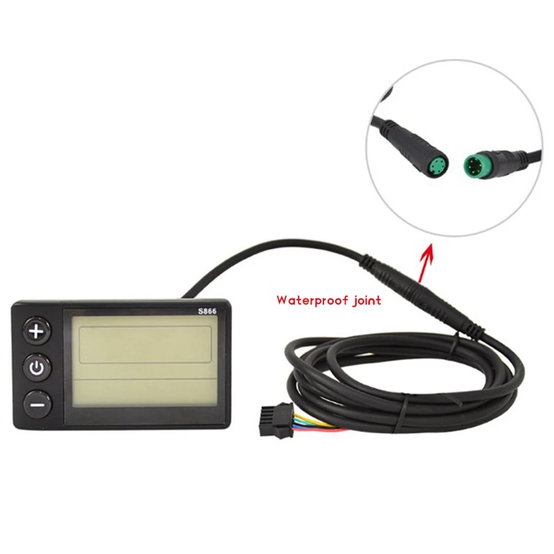 S866 Electric Bike LCD Display Electric Scooter Display Meter Control Panel With Waterproof Plug And Waterproof Line