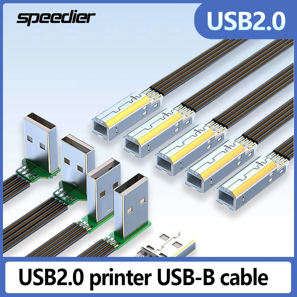 USB 2.0 Flat USB - B Printer Extension Cable with Up Down Left Right Angled Connectors Silicone Material for Printer PCL Scanner
