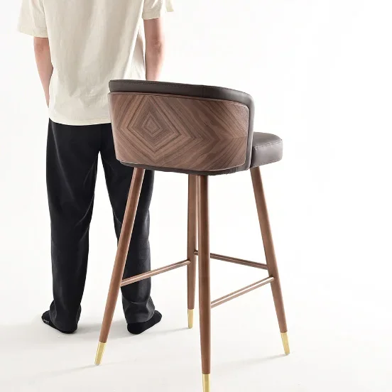 Modern best-selling simple bar stool Solid wood high chair Leisure kitchen furniture Nordic design Comfortable home bar chair