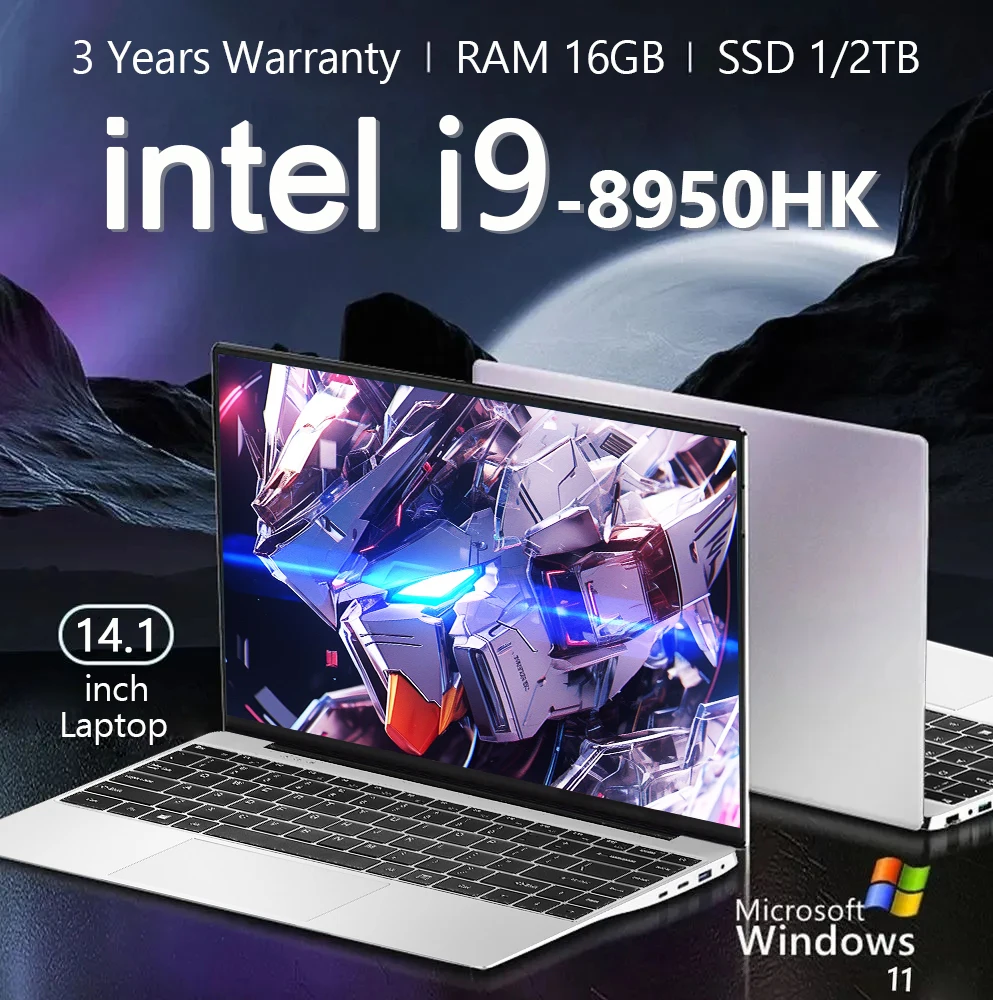 2025 كمبيوتر محمول للألعاب كمبيوتر محمول Intel Core i9 8950HK Windows 11 Por 14.1 "كمبيوتر محمول 16GB RAM 1 تيرا بايت 2 تيرا بايت SSD ألعاب مكتبية