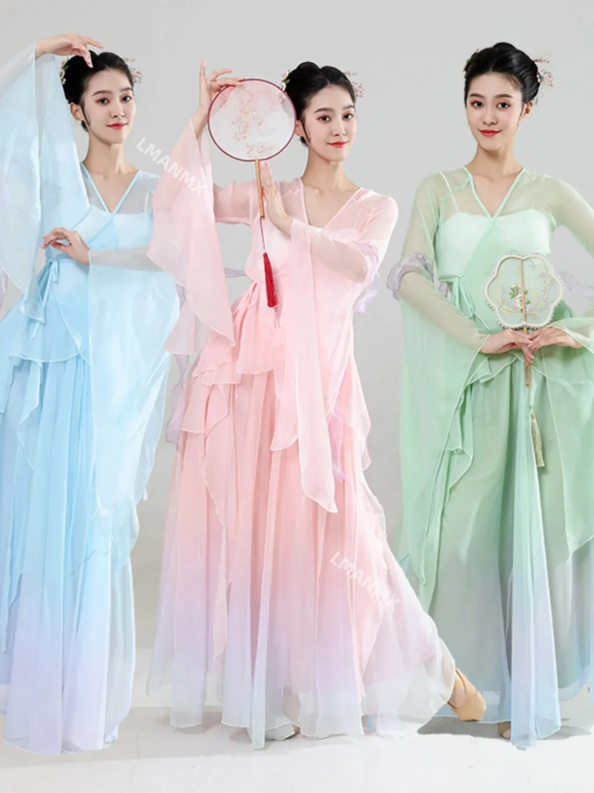 

Classical Dance Costume Women Floating Chiffon Gauze Stage Performance Chinese Dance Clothes Fairy Body Rhythm Practice Costume