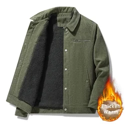 Corduroy Fleece Jacket Men Winter Thick Warm Solid Color Coats Fashion Casual Loose Multi-pockets Lapel Parkas Male Big Size 5XL