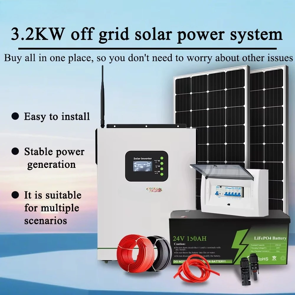 Solar System 3.2kw off Gird a Kit Solar Panels Storage Battery Inverter and Accessories   Electricity