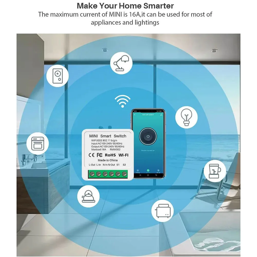 For MiNi Smart WiFi Switch 16A 2-Way Control Timer Relay for Cozylife APP Remote and Manual Control for Lights Fans Routers