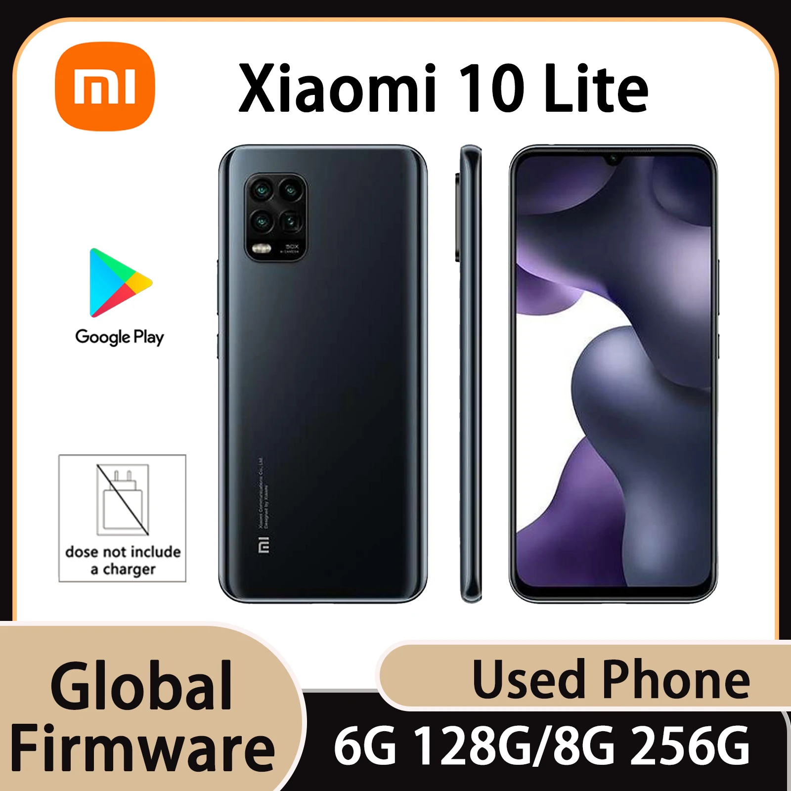 Global Firmware Xiaomi 10 Lite 5G Smartphone Snapdragon Stereo Dual Speakers Fingerprint Recognition Used Phone No Charger