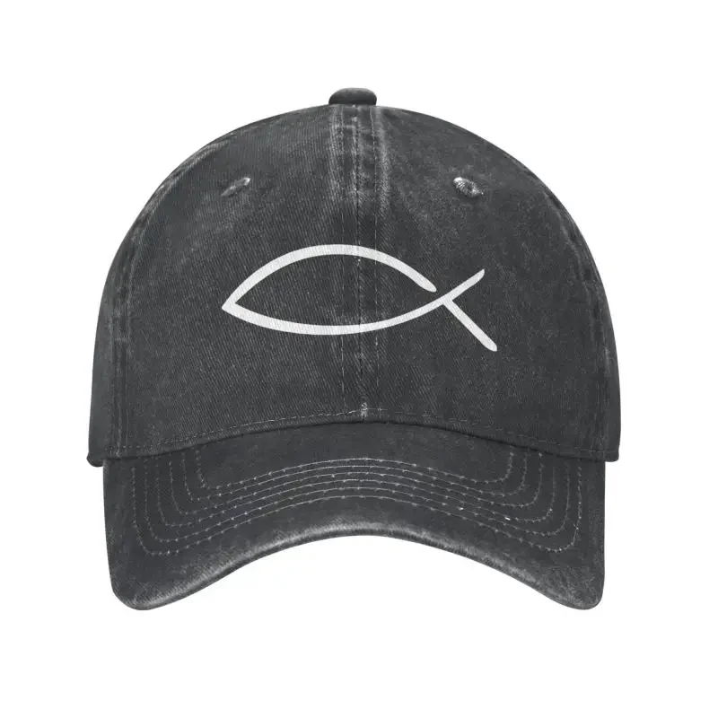 

Custom Cotton Jesus Fish Baseball Cap Outdoor Men Women's Adjustable Christian Dad Hat Summer