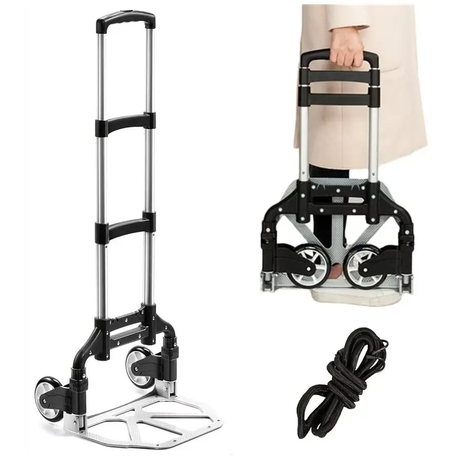 

Hand Truck Aluminum Portable Folding Hand Cart 180lbs Capacity Hand Cart and Dolly Ideal for Home, Auto, Office,Travel Use,Black