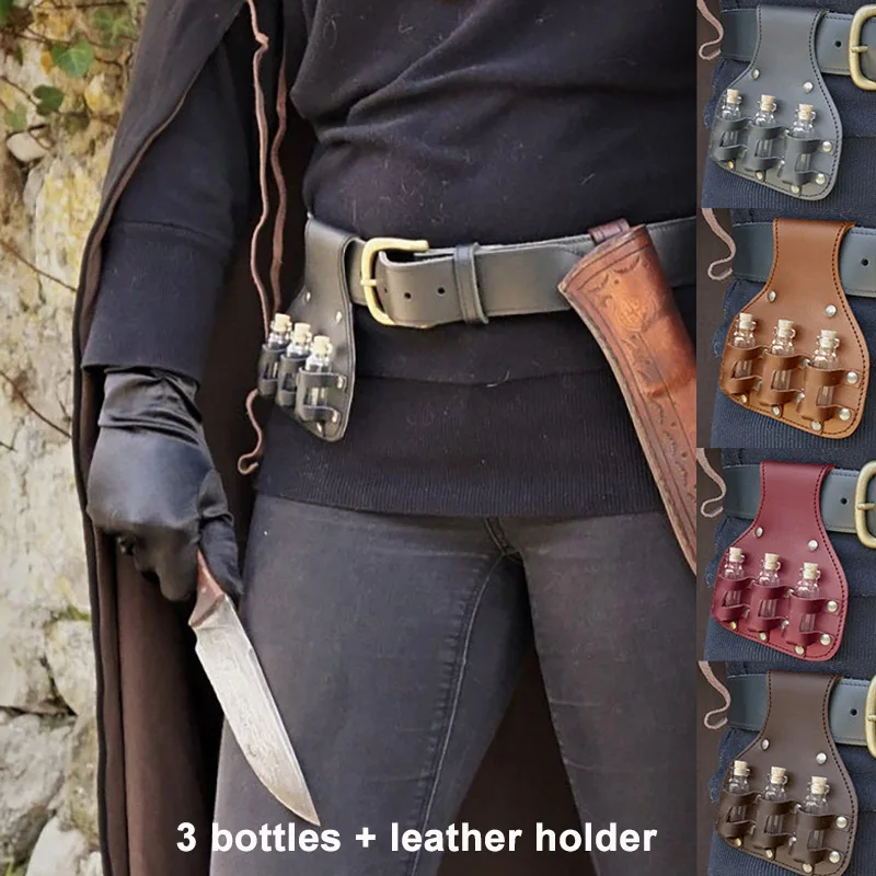 Steampunk LARP Potion Vials Pouch Leather Elixir Holder Witch Kit Alchemist Accessory