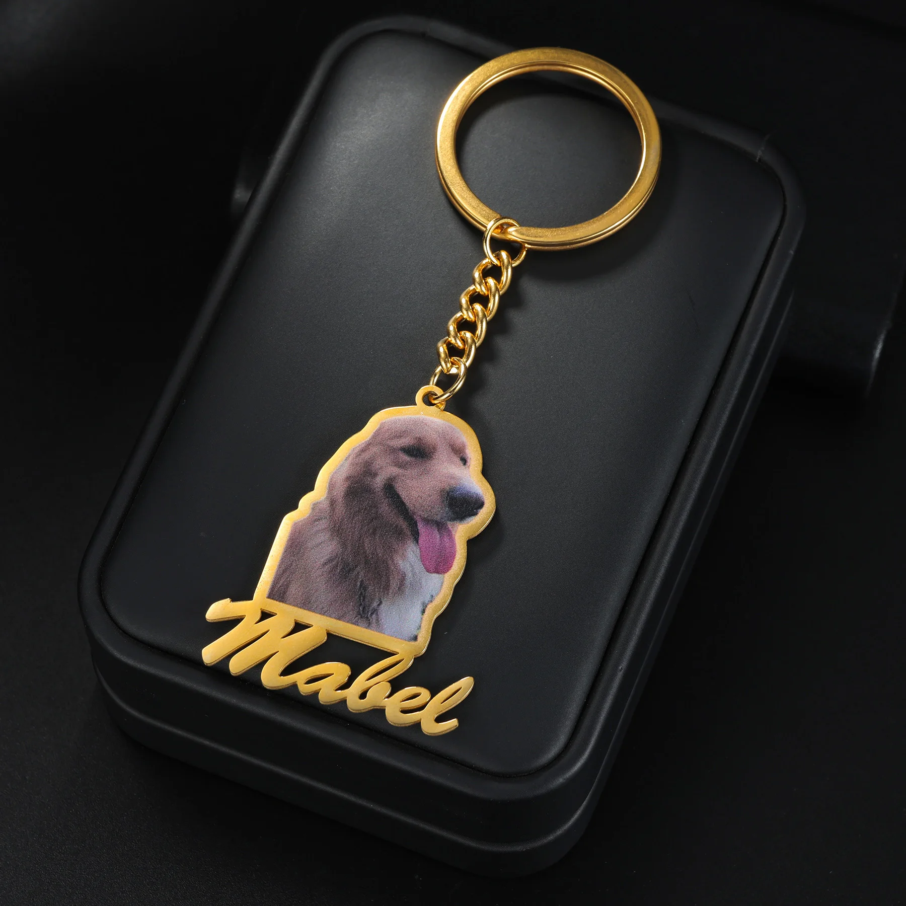 

Akizoom Personalized Dog Cat Picture Keychain Custom Engrave Name Stainless Steel Pet Photo Keyrings for Women Wtaerproof Gift
