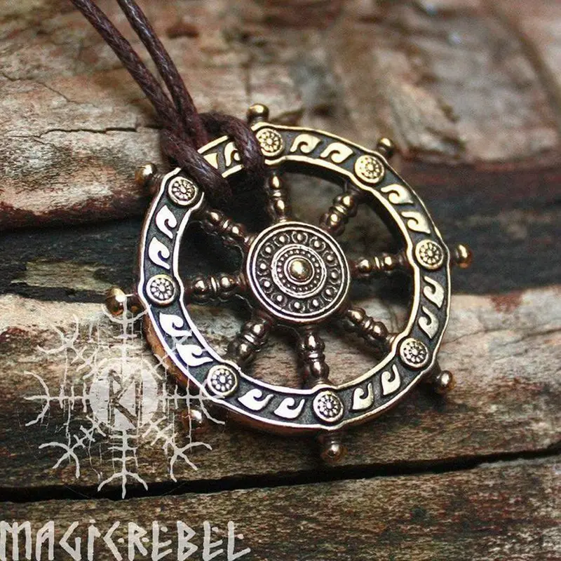 Dharma Pendant Wheel of Life Samsara Bronze Amulet Buddhist Talisman Necklace for Women Men Dharmachakra Necklace Buddhism