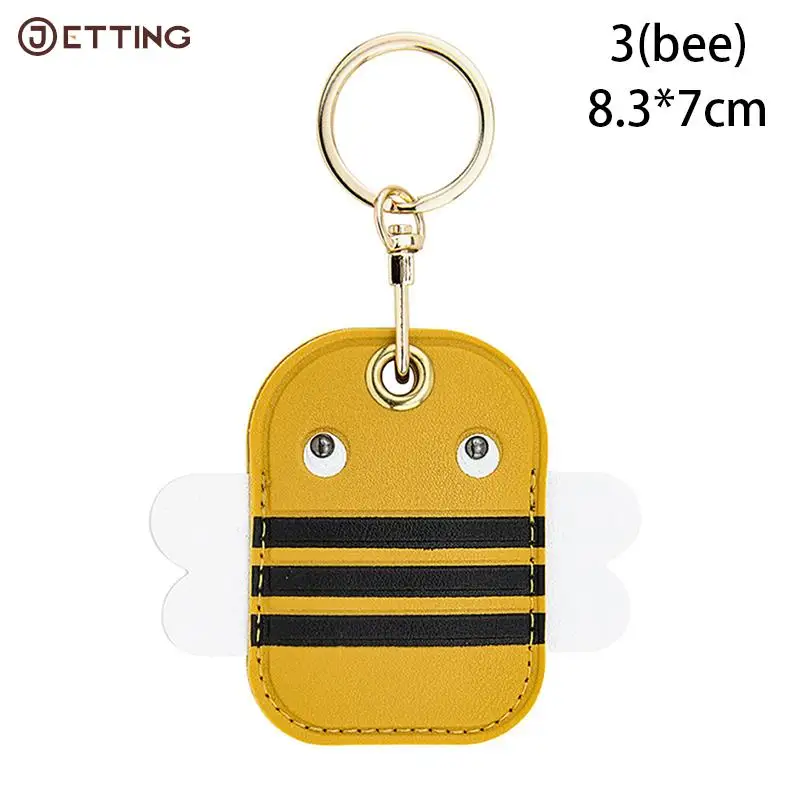 Retro Rectangular Round Keyring Leather Access Card Holder Keychain Community Water Drop Proximity Card Protective Case Key Fob