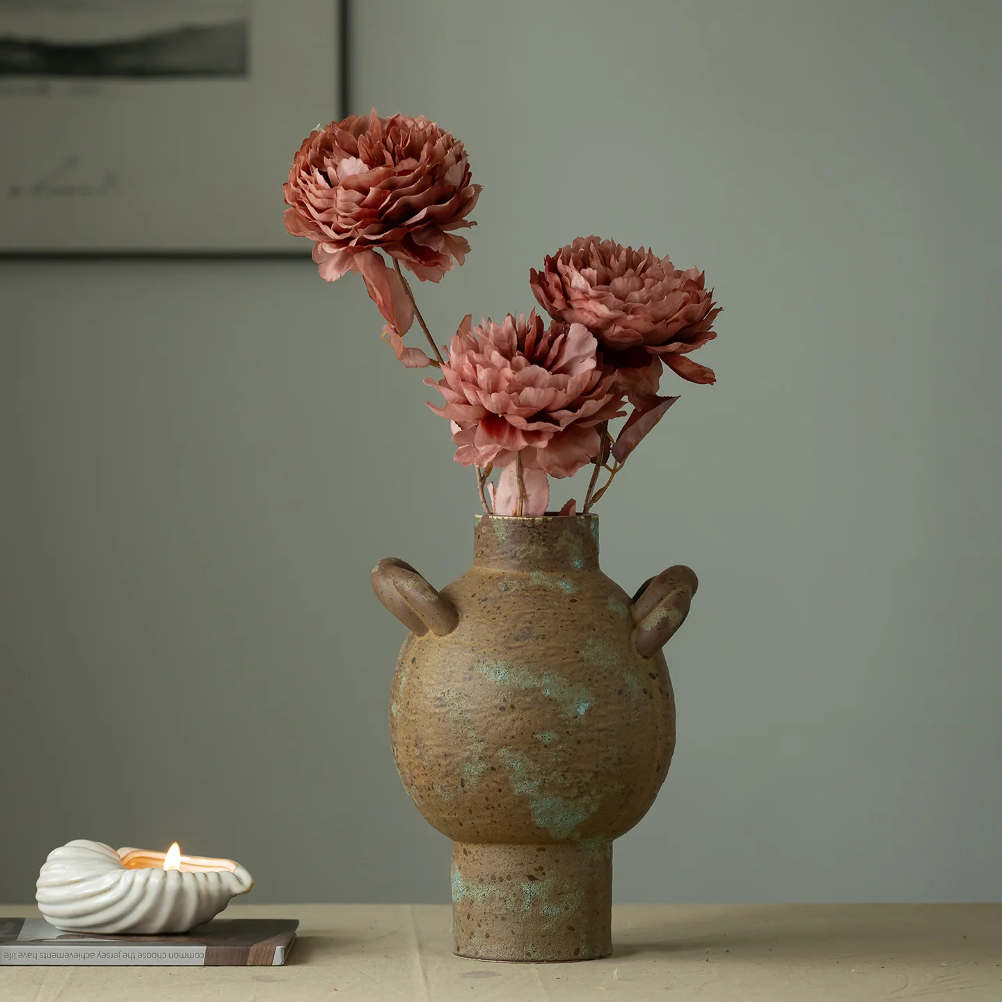 CAPIRON Rustic Ceramic Vase Fresh Flower Dried Pampas Grass Retro Amphora Home Decor Boho Living Room Decoration Centerpiece