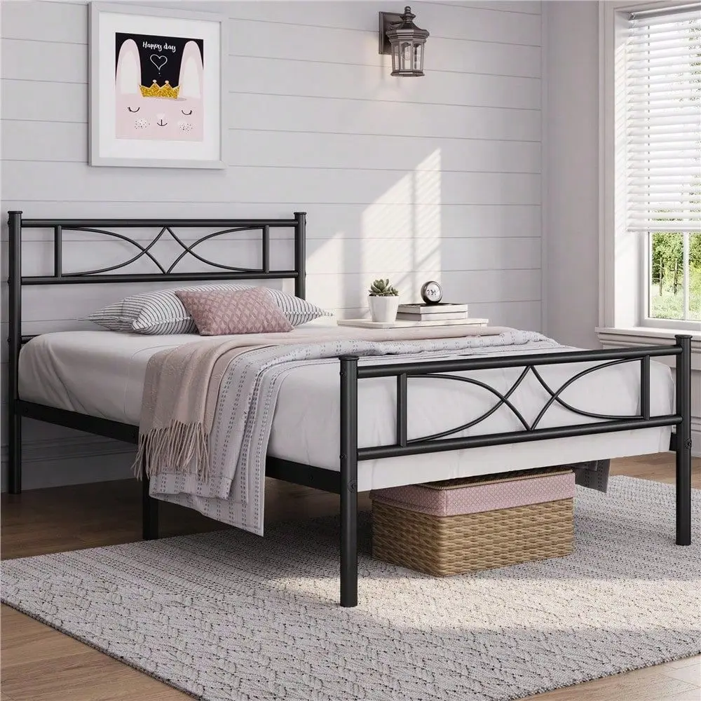 1PC 16.5inch Metal Platform Bed With Slat Support, No Box Spring Needed, Modern Bed Frame For Bedroom, Full Queen Size