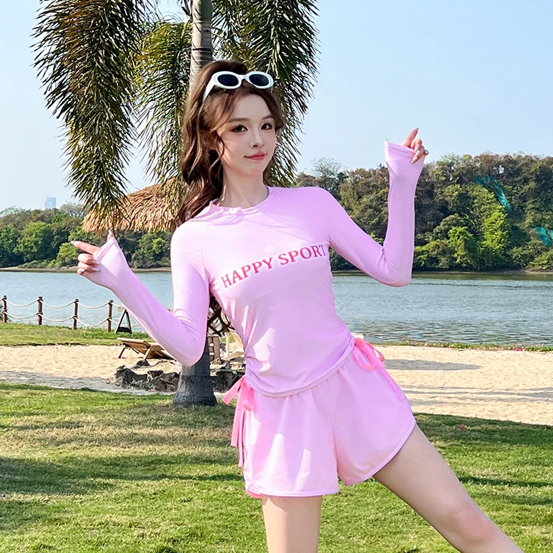 

Women's Pink Swimsuit Two-piece Plus Size Rashguard Sun Protection Outdoor Swim Vest Bottoms Swimming Costumes Modest Swimwear