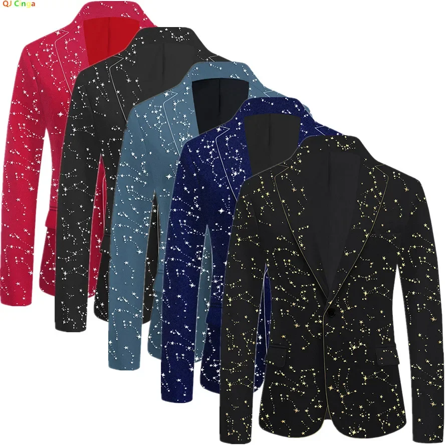 

Autumn Men's Black Velvet Gold-embossed Trim Suit Jacket, Singer/host/stage Performance Formal Coat, Asian Sizes Blazers S-5XL