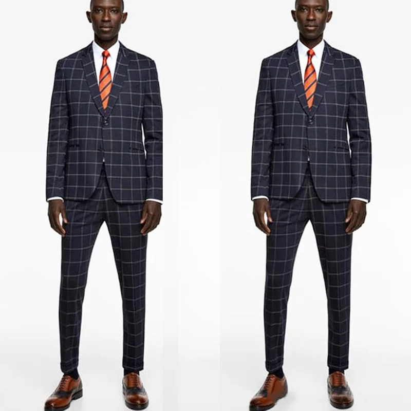 

Men Suits Handsome Plaid Two Button Groom Wear For Wedding Beach Leisure Men Suit Blazer(Jacket+Pants)